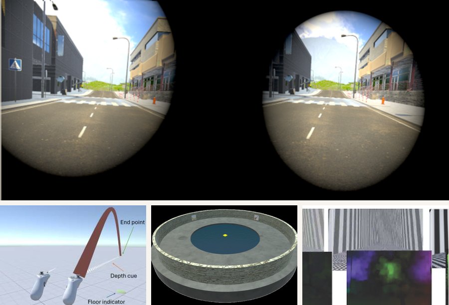 Views through a field-of-view restrictor, an arc-guided pointing technique, a virtual water maze, and an optic-flow adaptation environment from our studies